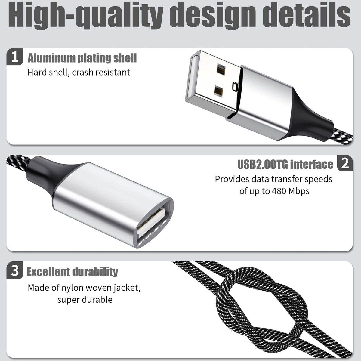 USB Splitter 1 in 4 Out USB A Male to 4 Female Quad Port Y Cable Nylon Braided 480Mbps Data Sync and Charging Cord for PC Laptop PS5 PS4 Keyboard Mouse