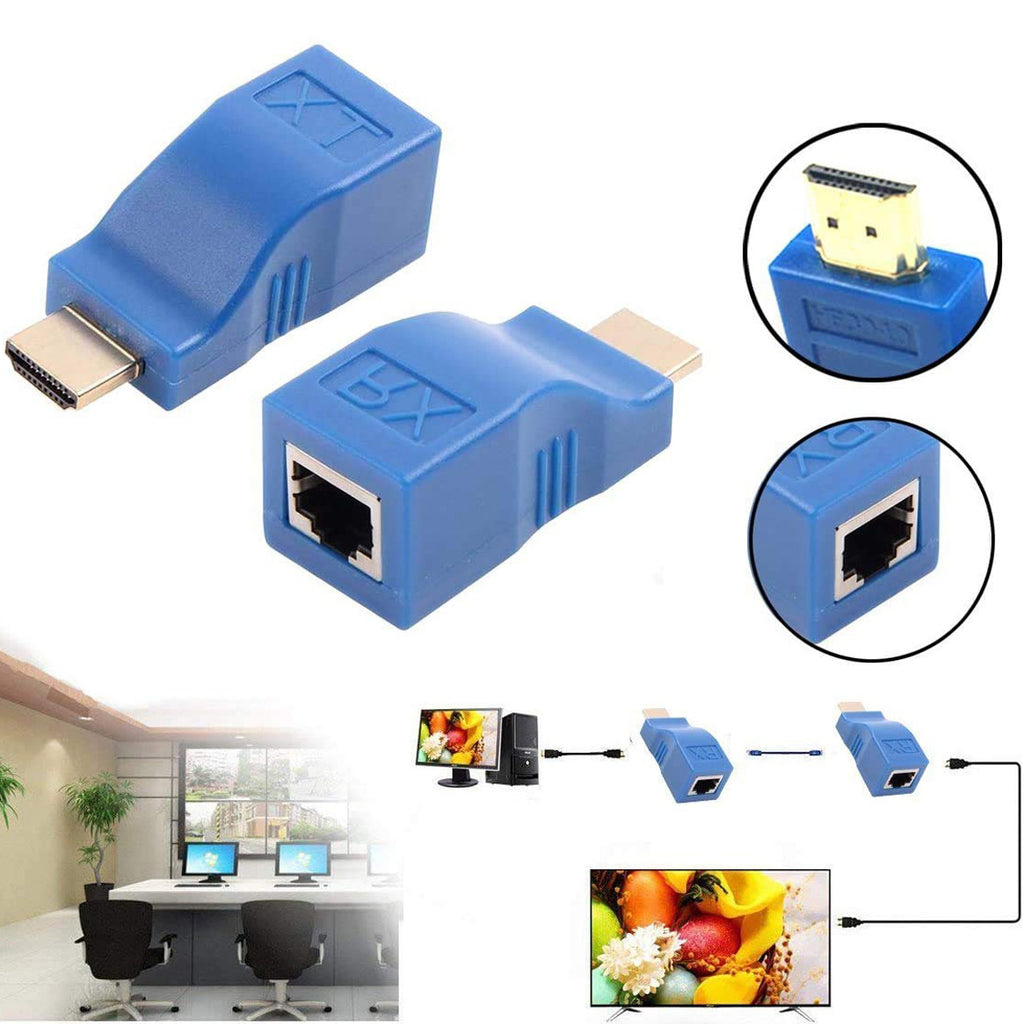 Ethernet RJ45 Extender for HDMI Cat5e Cat6 Cable 1080P 60Hz 30m 98ft Transmitter Receiver TX RX Set No Power Needed for HDTV PC PS4 Projector