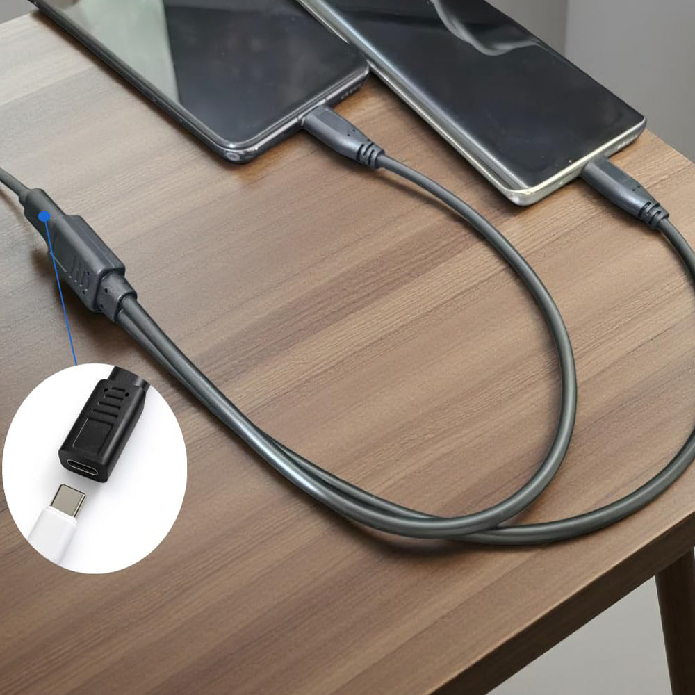 USB-C Splitter Cable 1 Female to 2 Male Y Splitter 30cm Charge Two USB-C Devices Simultaneously for Phone Tablet Earbuds Smart Watch