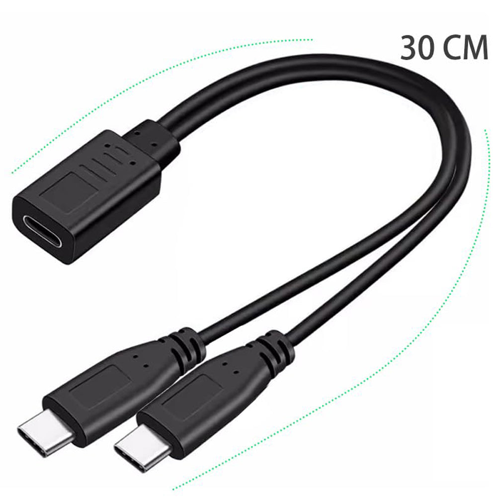 USB-C Splitter Cable 1 Female to 2 Male Y Splitter 30cm Charge Two USB-C Devices Simultaneously for Phone Tablet Earbuds Smart Watch