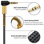 2.5mm to 3.5mm Replacement Audio Cable for Momentum 1 2 3 Over Ear Headphones Braided AUX Cord with Mic Volume Remote 90 Degree Right Angle Twist Lock