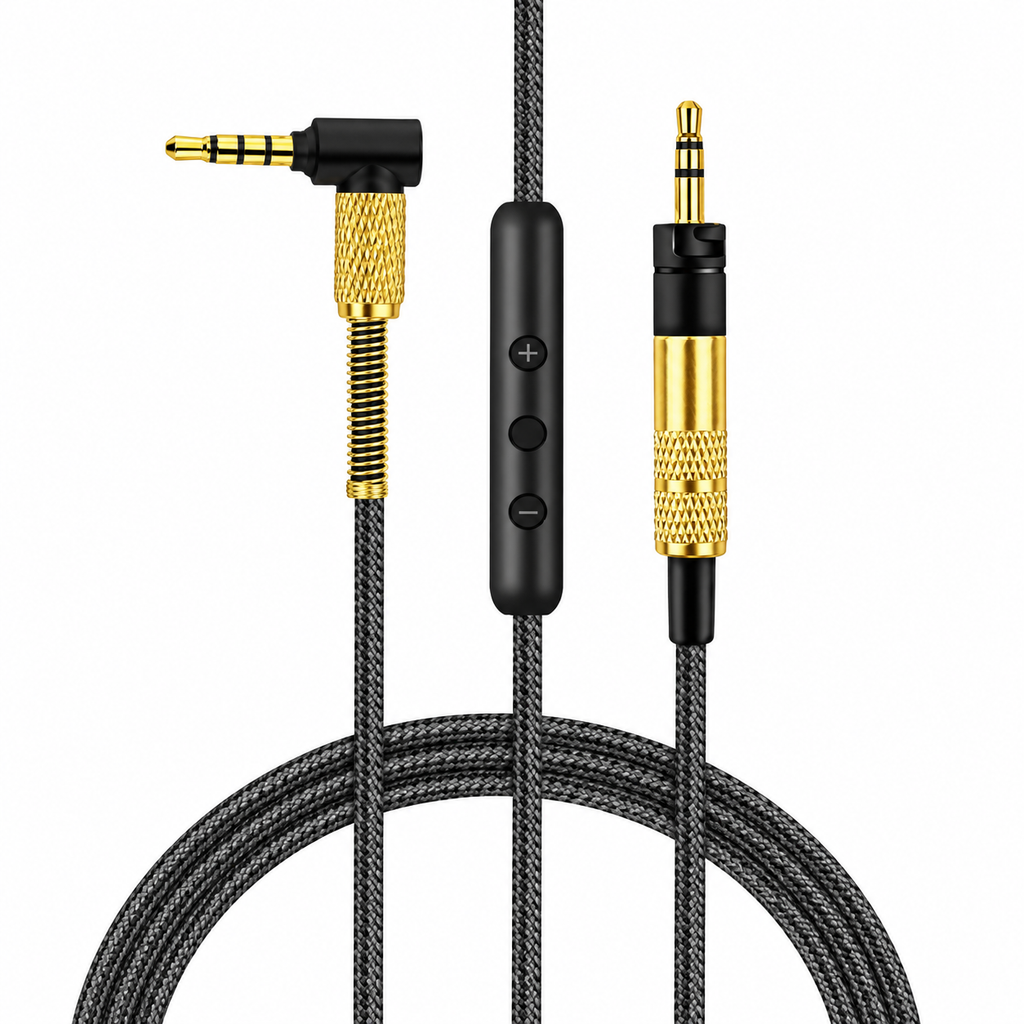 2.5mm to 3.5mm Replacement Audio Cable for Momentum 1 2 3 Over Ear Headphones Braided AUX Cord with Mic Volume Remote 90 Degree Right Angle Twist Lock
