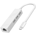 USB C to 3 Port USB 2.0 Hub with Ethernet Adapter Type C to RJ45 100Mbps Network LAN Splitter Dongle for MacBook Chromebook Pixel PC Laptop Tablet