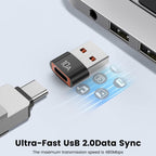USB A to USB C Adapter 200W Fast Charging 480Mbps Data Transfer Aluminum USB C Female to Male Converter for iPhone 16 15 Samsung Galaxy Google Pixel