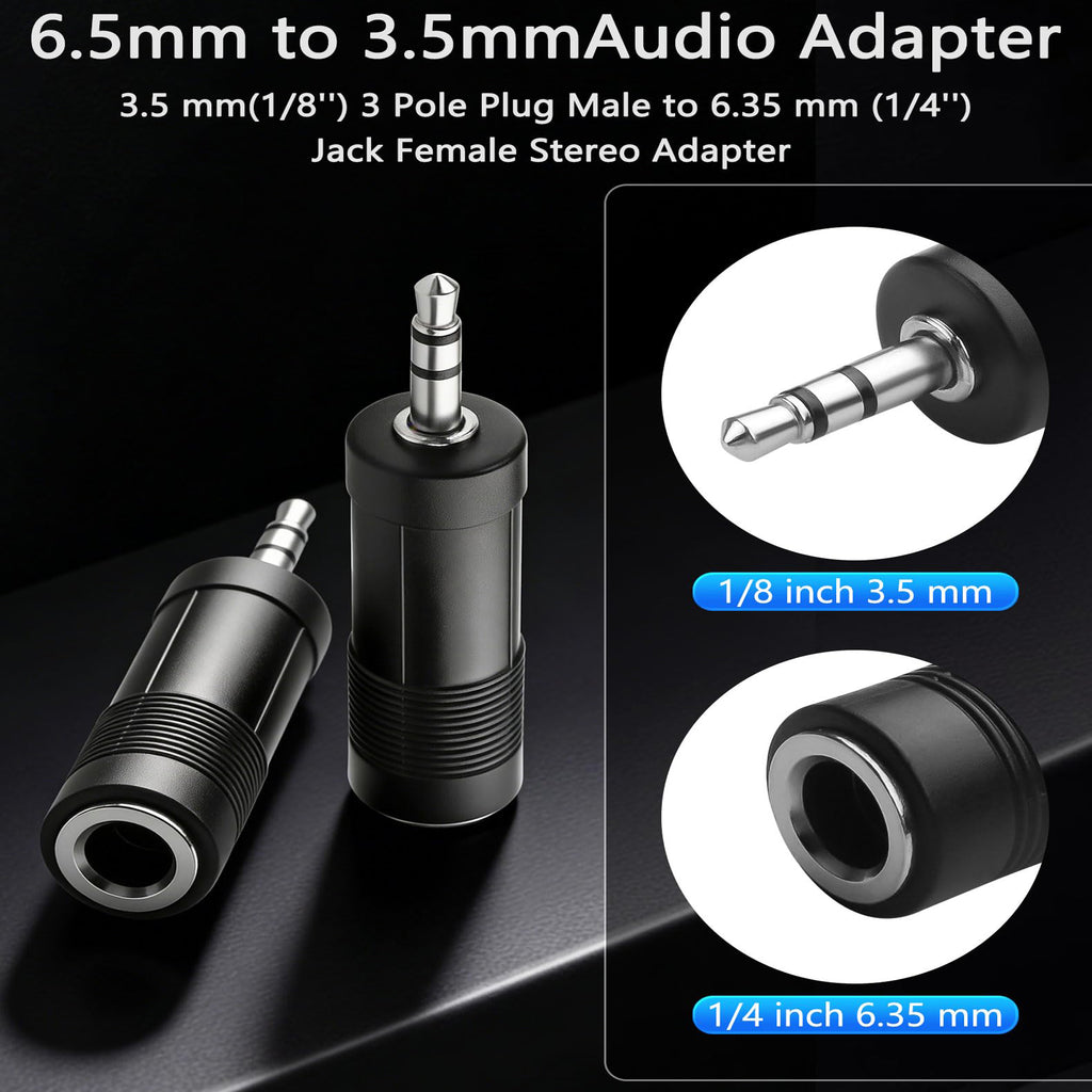 3.5mm Male to 6.35mm Female Audio Adapter 1/8 Male to 1/4 Female Stereo Headphone Jack Converter 6.5mm to 3.5mm TRS Plug for PC Speaker Amp Guitar Piano