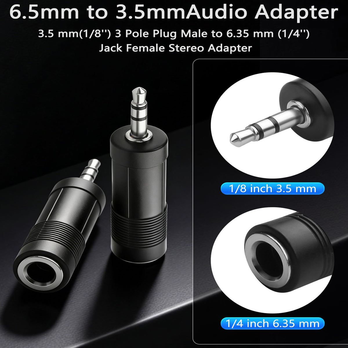 3.5mm Male to 6.35mm Female Audio Adapter 1/8 Male to 1/4 Female Stereo Headphone Jack Converter 6.5mm to 3.5mm TRS Plug for PC Speaker Amp Guitar Piano
