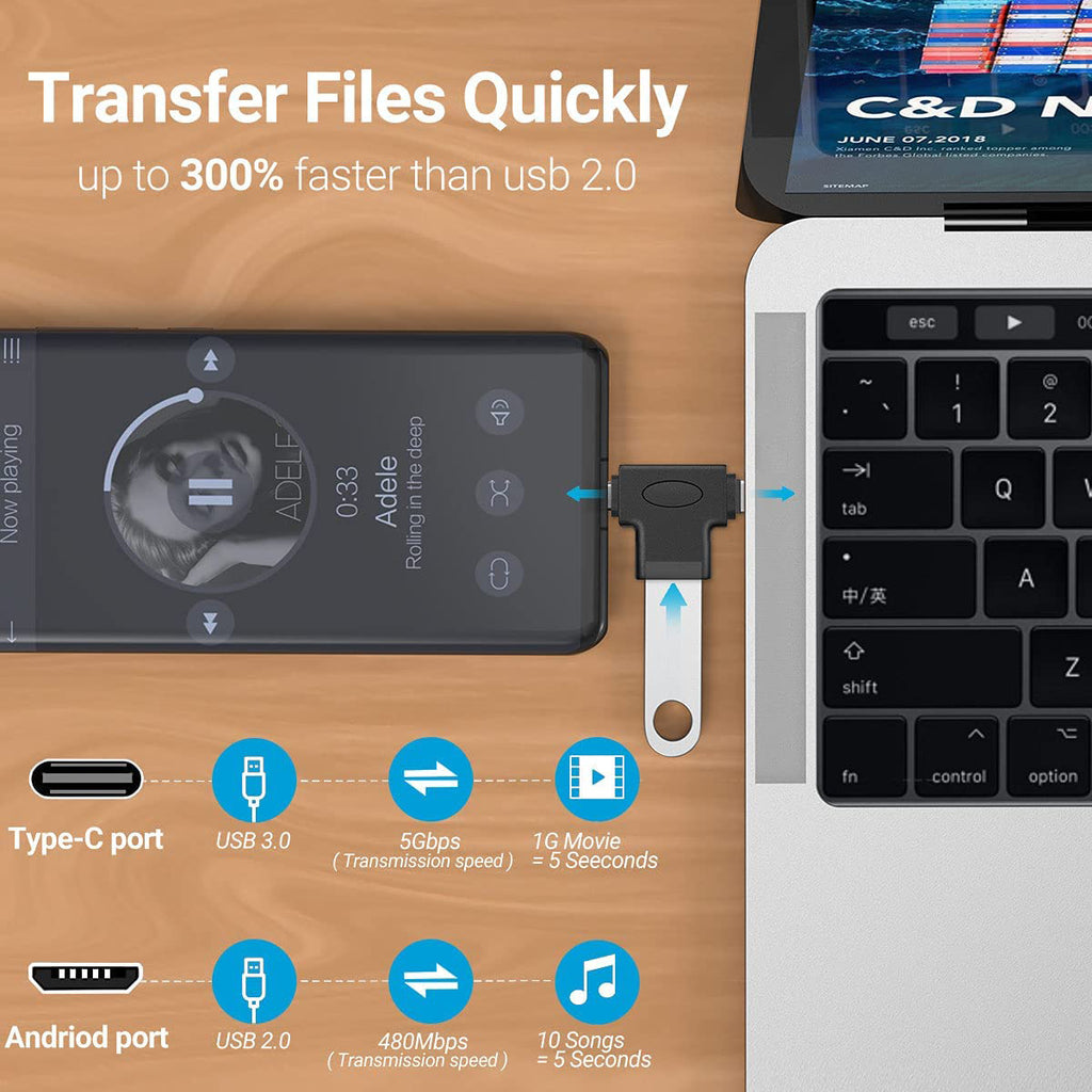 2 in 1 OTG Adapter USB 3.0 Female to Type C and Micro USB Male Converter Compatible with Phones Tablets Laptops