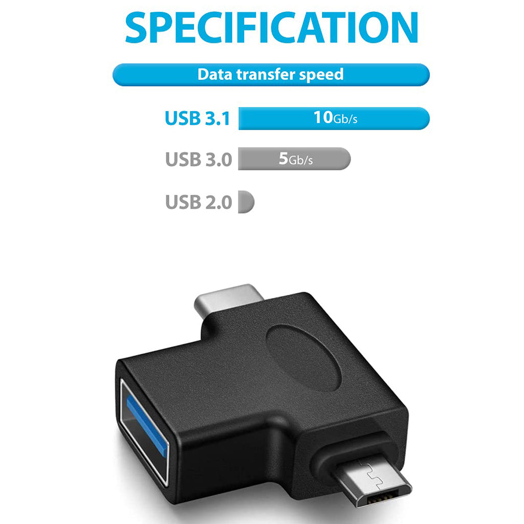 2 in 1 OTG Adapter USB 3.0 Female to Type C and Micro USB Male Converter Compatible with Phones Tablets Laptops