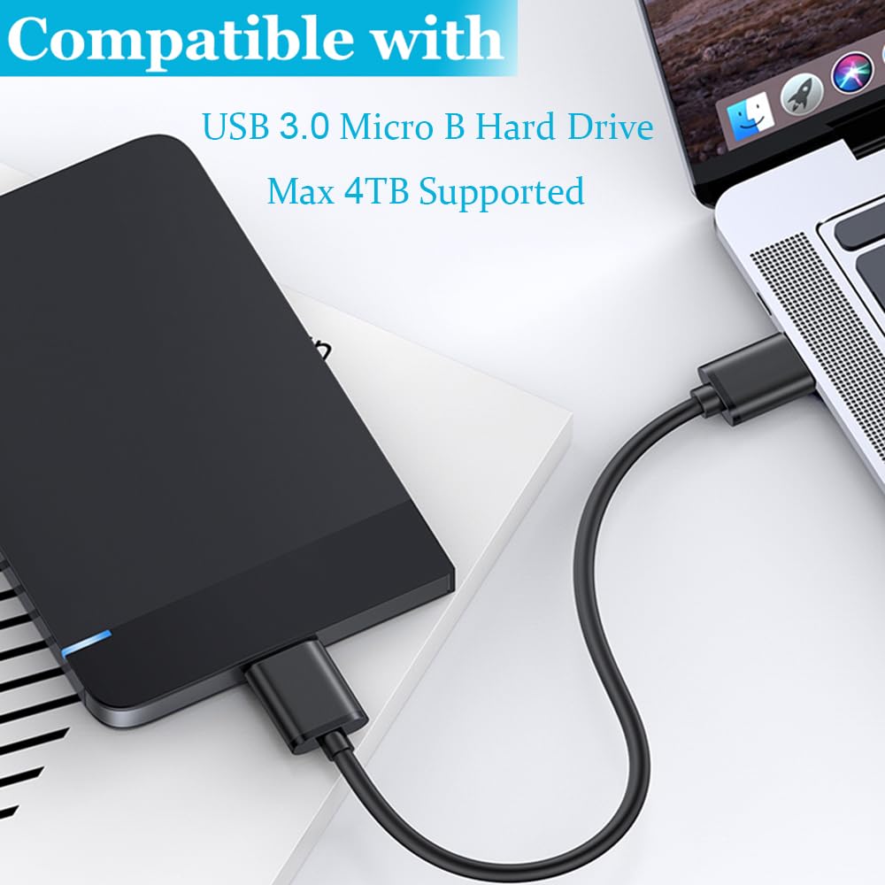 USB 3.0 Type A to Micro-B Cable 5Gbps Fast Data Transfer Cord Compatible with External Hard Drive HDD Camera Galaxy S5 Note 3