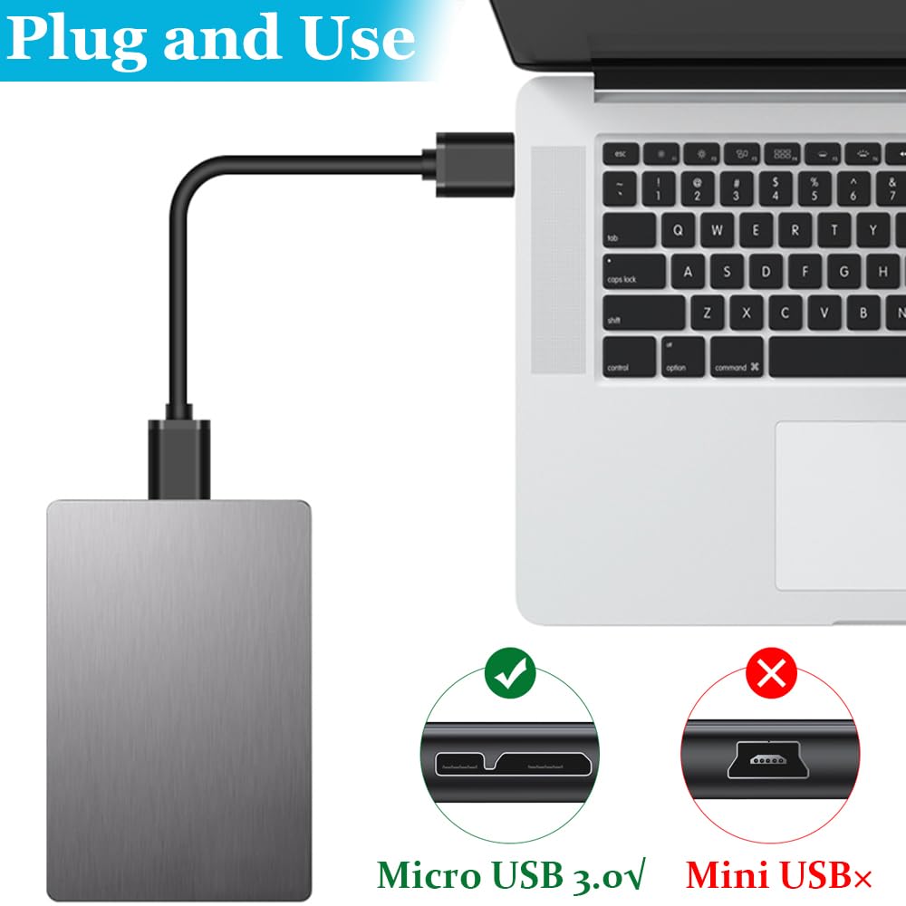 USB 3.0 Type A to Micro-B Cable 5Gbps Fast Data Transfer Cord Compatible with External Hard Drive HDD Camera Galaxy S5 Note 3