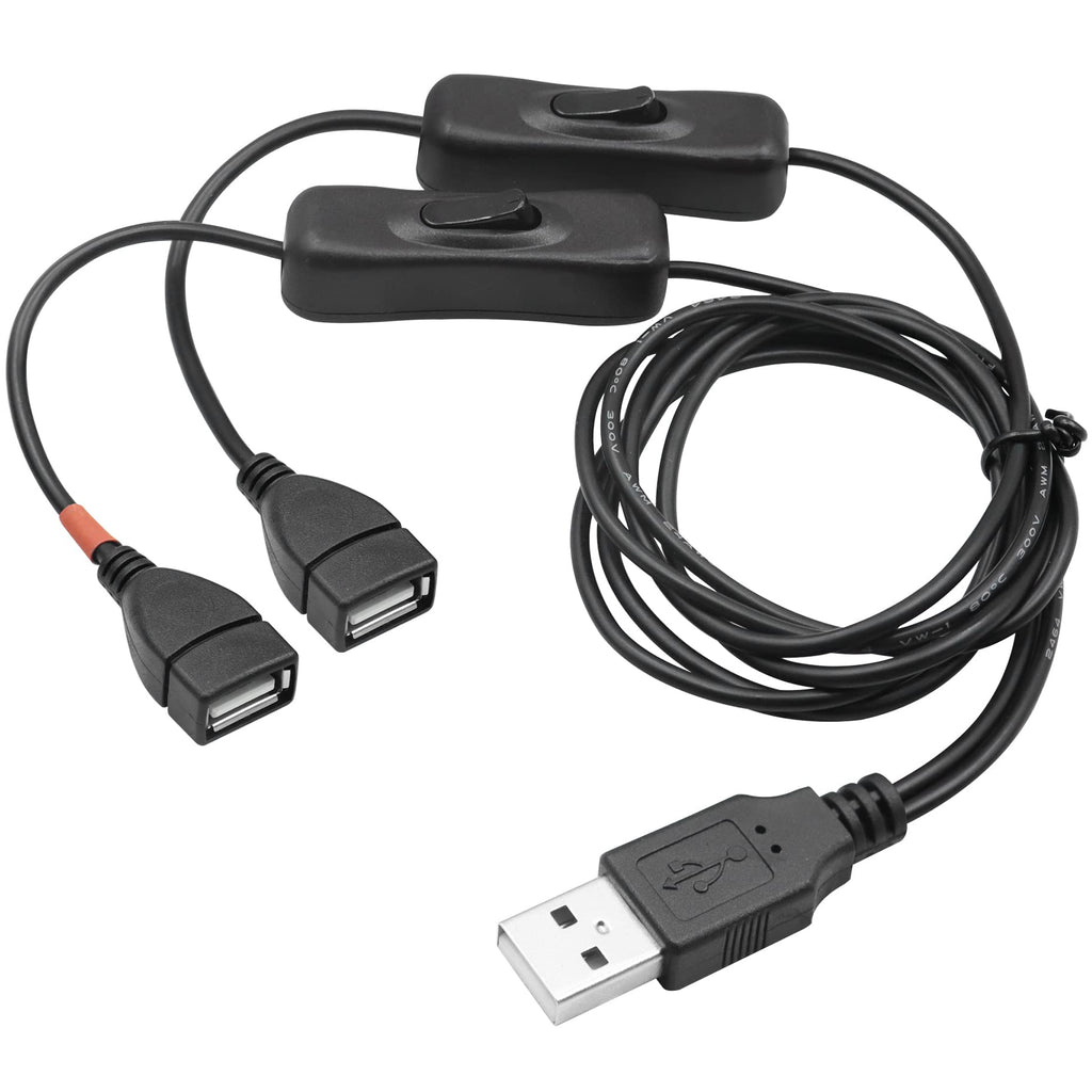 USB Splitter Cable with Dual On Off Switches USB A Male to 2 USB Female Y Cord 1 Data Sync Power and 1 Charge Only Port Extender for Desk Lamp Fan PC