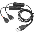 USB Splitter Cable with Dual On Off Switches USB A Male to 2 USB Female Y Cord 1 Data Sync Power and 1 Charge Only Port Extender for Desk Lamp Fan PC