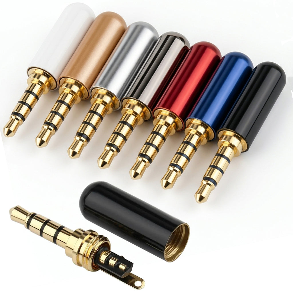 3.5mm TRRS 4 Pole Male Solder Audio Plug Connector 1/8 Inch Gold Plated DIY Replacement Jack for Headphone Headset Microphone Cable Repair Metal Shell