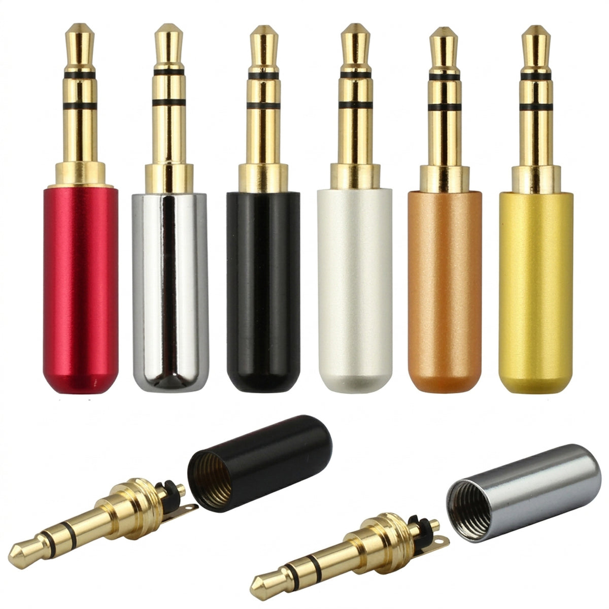 3.5mm Male Solder Audio Plug 1/8 Inch TRS 3 Pole Gold Plated Headphone Jack Repair Connector Metal Shell for DIY Stereo Aux Cable Earphone Headset