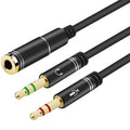 Headphone Mic Splitter Cable for PC 3.5mm Female to 2 Dual Male Audio Y Adapter TRRS to TRS Headset Microphone Separator Aux Cord for Gaming Laptop Desktop