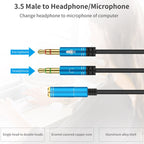 Headphone Mic Splitter Cable for PC 3.5mm Female to 2 Dual Male Audio Y Adapter TRRS to TRS Headset Microphone Separator Aux Cord for Gaming Laptop Desktop