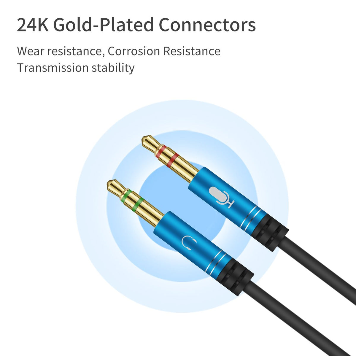 Headphone Mic Splitter Cable for PC 3.5mm Female to 2 Dual Male Audio Y Adapter TRRS to TRS Headset Microphone Separator Aux Cord for Gaming Laptop Desktop