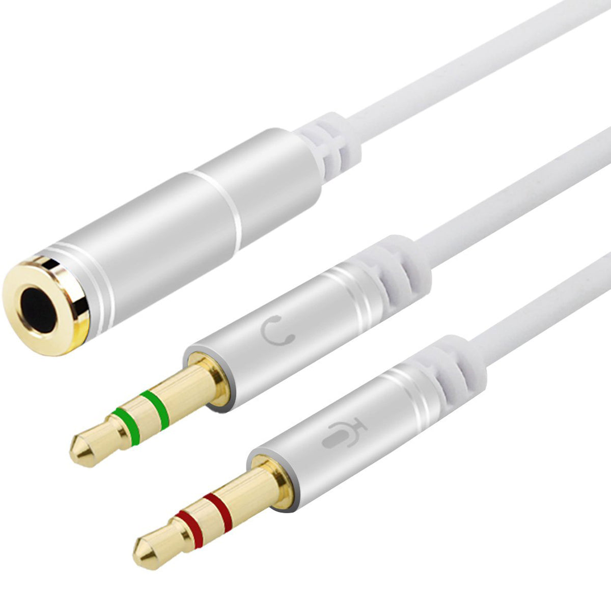 Headphone Mic Splitter Cable for PC 3.5mm Female to 2 Dual Male Audio Y Adapter TRRS to TRS Headset Microphone Separator Aux Cord for Gaming Laptop Desktop