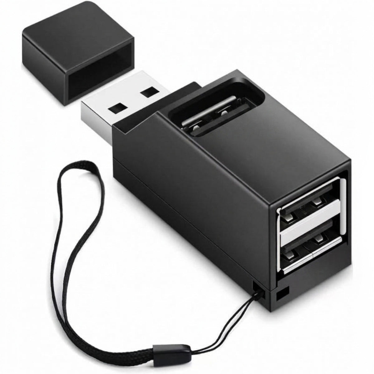 3 Port USB 2.0 Hub Splitter Mini Direct Plug USB A Expander Portable Car Adapter with Lanyard Cap for Laptop Desktop PC Flash Drive Mouse and Keyboard