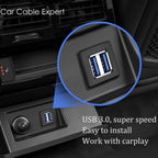 Dual Port Square USB 3.0 Flush Panel Mount Extension Cable for Car, Boat & Dashboard