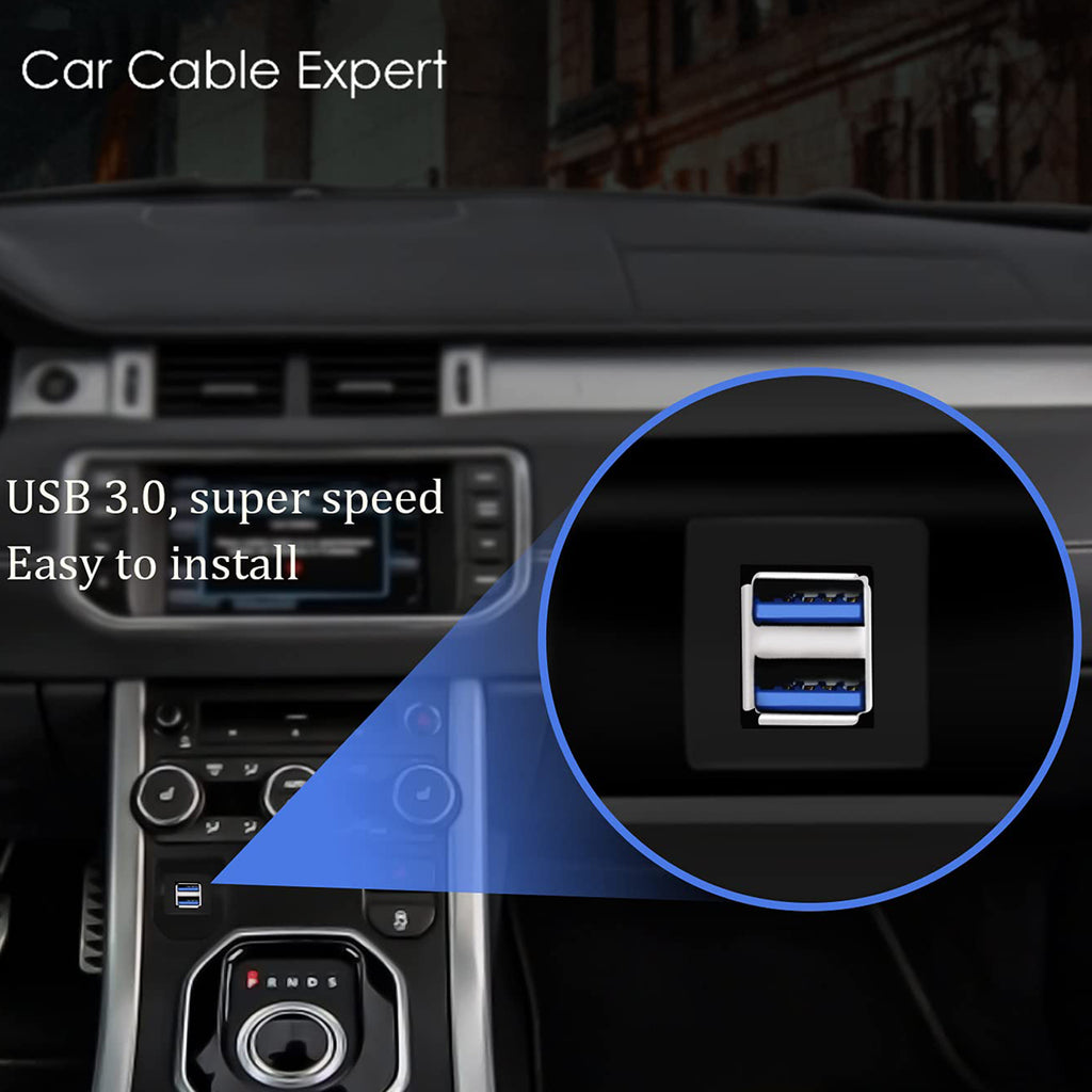 Dual Port Square USB 3.0 Flush Panel Mount Extension Cable for Car, Boat & Dashboard