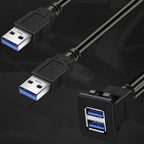 Dual Port Square USB 3.0 Flush Panel Mount Extension Cable for Car, Boat & Dashboard
