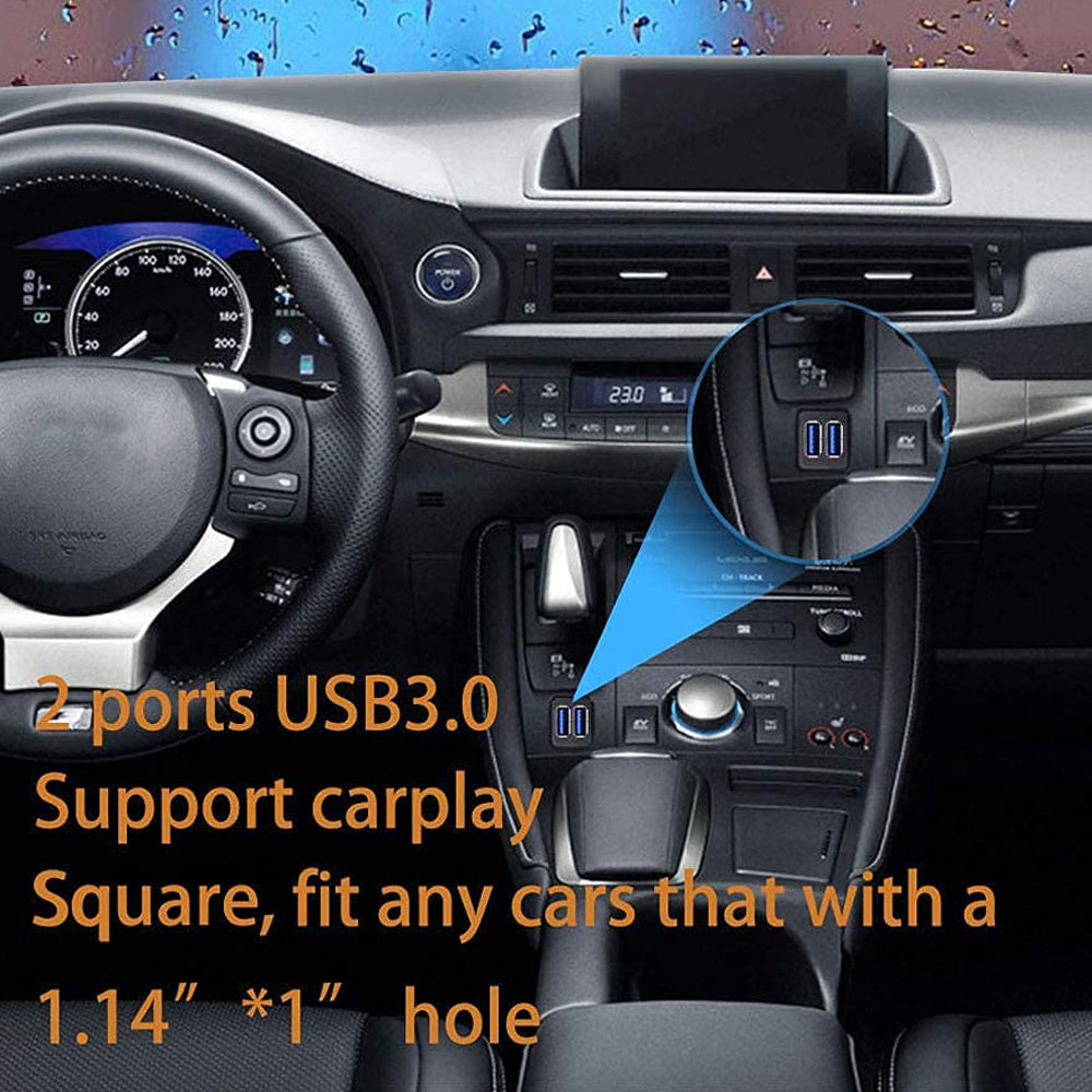 Dual Port Square USB 3.0 Flush Panel Mount Extension Cable for Car, Boat & Dashboard