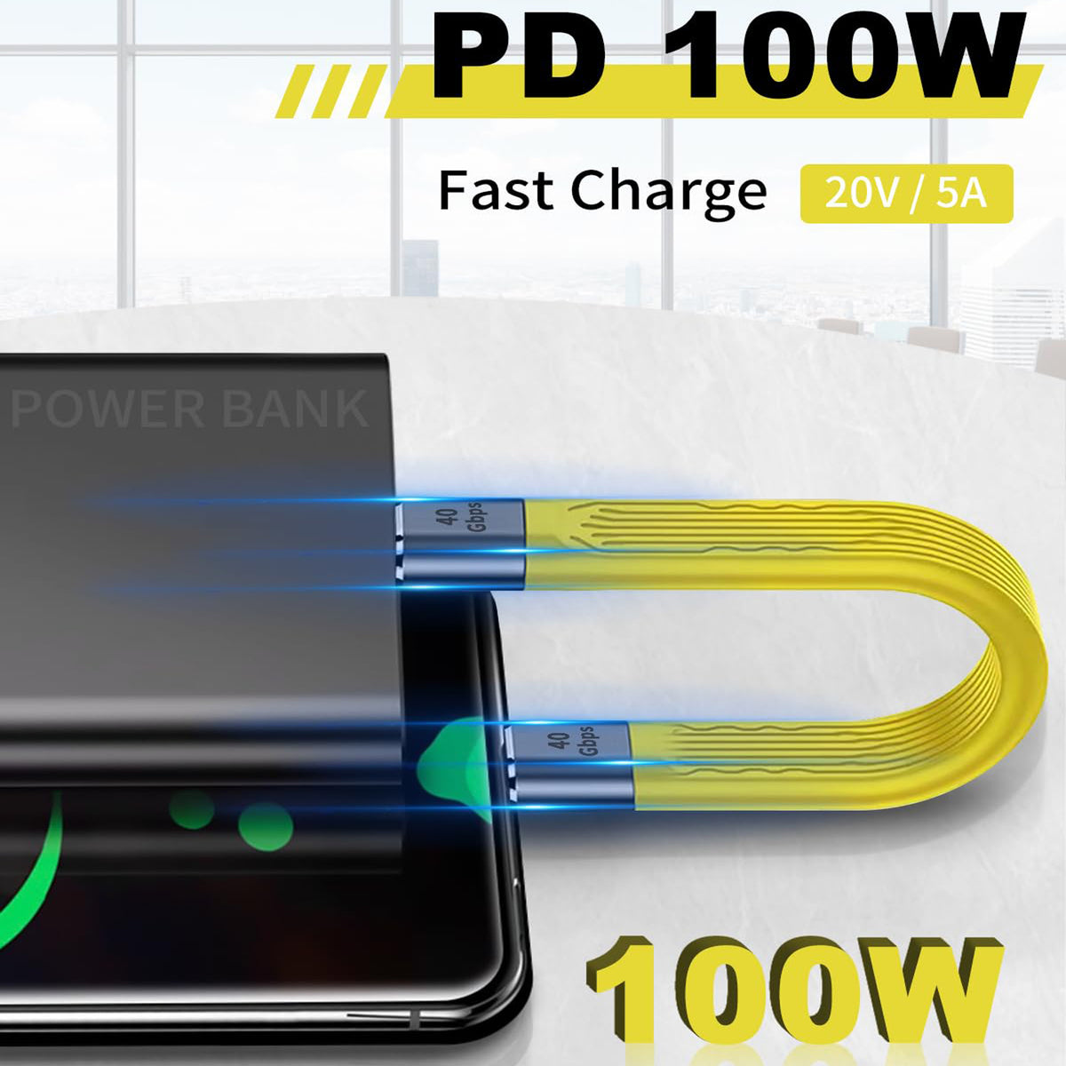 Short USB C to USB C Cable 5 Inch 40Gbps FPC Flat Cord 100W PD Fast Charging 8K 60Hz Video for Thunderbolt 4 3 External SSD Power Bank MacBook iPad Laptop