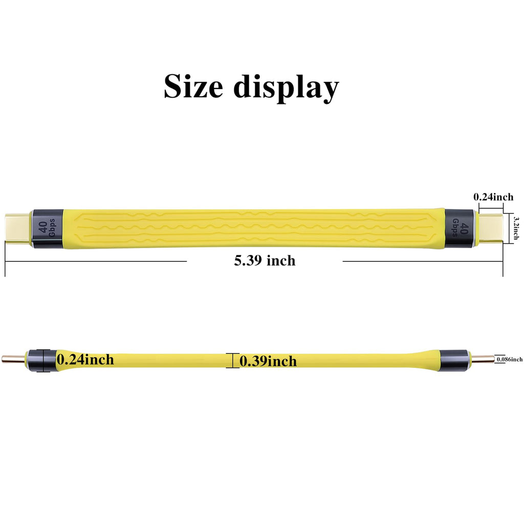 Short USB C to USB C Cable 5 Inch 40Gbps FPC Flat Cord 100W PD Fast Charging 8K 60Hz Video for Thunderbolt 4 3 External SSD Power Bank MacBook iPad Laptop