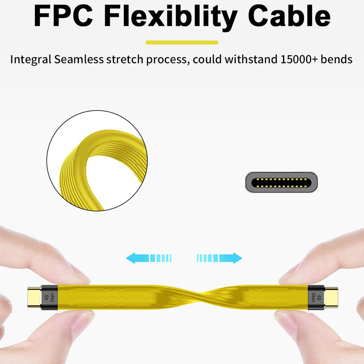 Short USB C to USB C Cable 5 Inch 40Gbps FPC Flat Cord 100W PD Fast Charging 8K 60Hz Video for Thunderbolt 4 3 External SSD Power Bank MacBook iPad Laptop