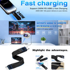 Short USB C to USB C Cable 5 Inch 80Gbps 240W PD FPC Flat Thunderbolt 5 4 USB4 8K 60Hz Video for iPhone 16 MacBook iPad External SSD Docking Station