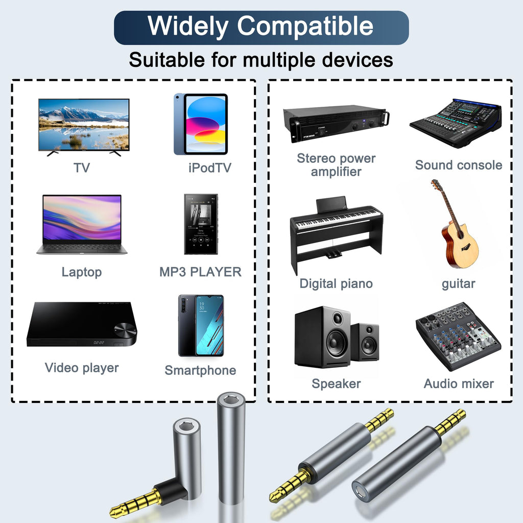 3.5mm TRRS Audio Adapter 1 8 Inch 4 Pole Stereo Mic Coupler Gold Plated Male to Male Male to Female Female to Female 90 Degree Aux Connector