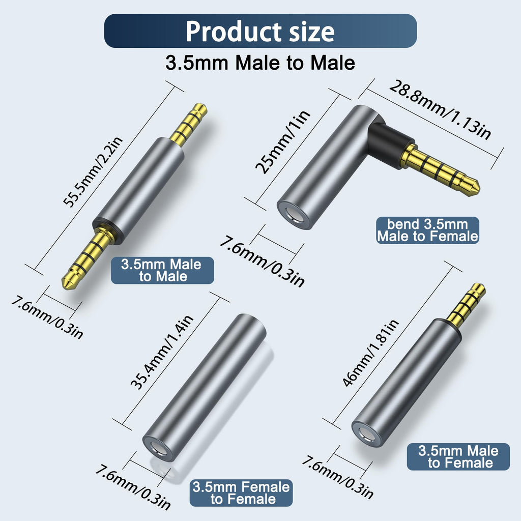 3.5mm TRRS Audio Adapter 1 8 Inch 4 Pole Stereo Mic Coupler Gold Plated Male to Male Male to Female Female to Female 90 Degree Aux Connector