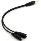 3.5mm Headphone Splitter Gold Plated 1 Male to 2 Female Audio Y Adapter 20cm Share Audio with Two Headphones or Speakers