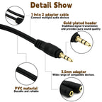3.5mm Headphone Splitter Gold Plated 1 Male to 2 Female Audio Y Adapter 20cm Share Audio with Two Headphones or Speakers