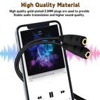 3.5mm Headphone Splitter Gold Plated 1 Male to 2 Female Audio Y Adapter 20cm Share Audio with Two Headphones or Speakers