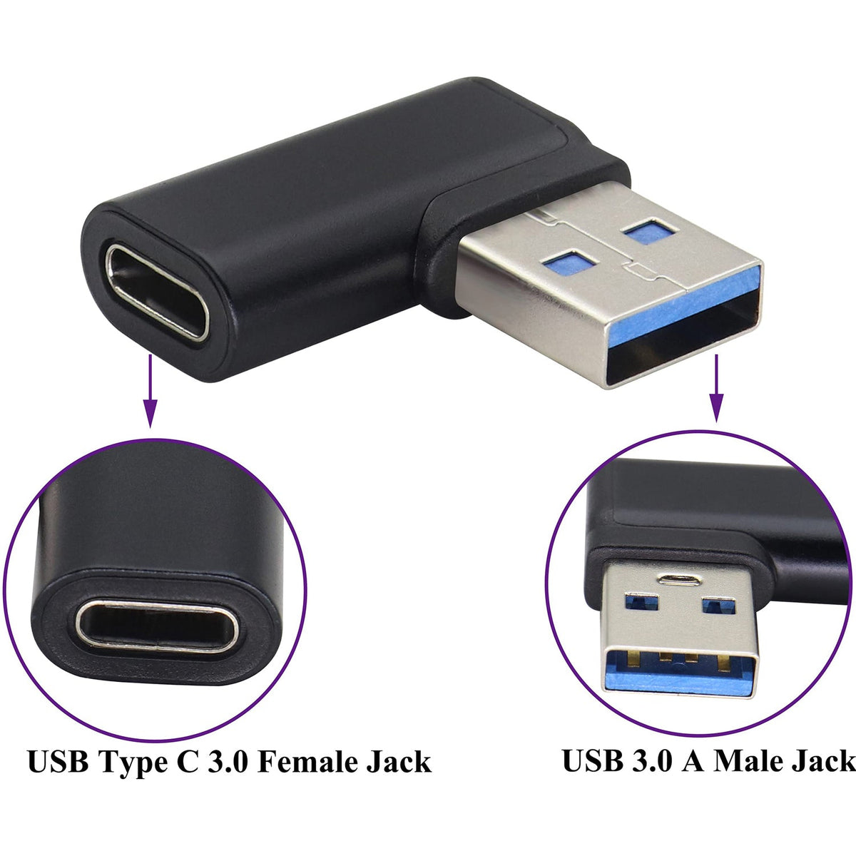 USB-C Female to USB-A 3.0 Male Adapter 90° Right Angle OTG – 5Gbps 15W Aluminum Alloy Converter for Laptop PC Power Bank Charger
