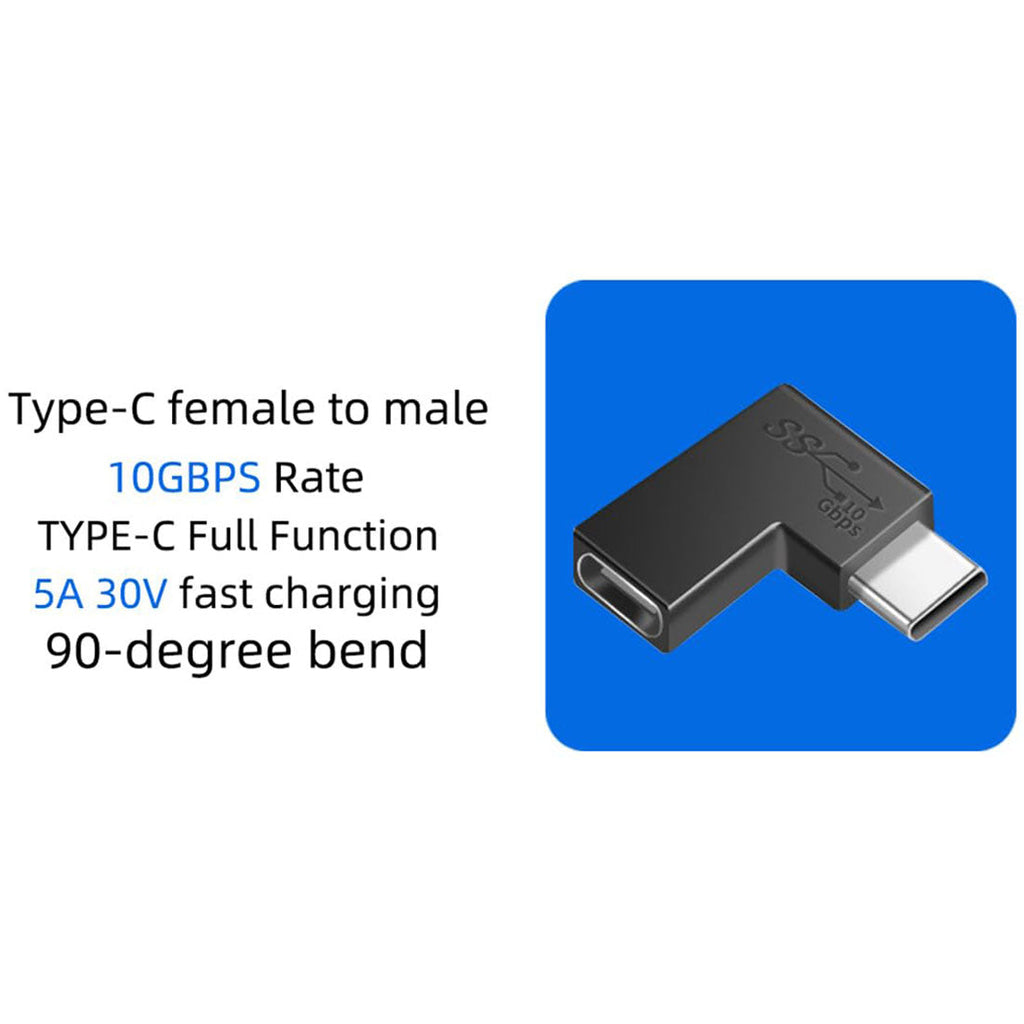 90 Degree Elbow L Shape USB C Male to Female Adapter USB3.1 Support 10GBbps Rate USB C Phone/Laptop Charging Port Converter 5V 3.3A