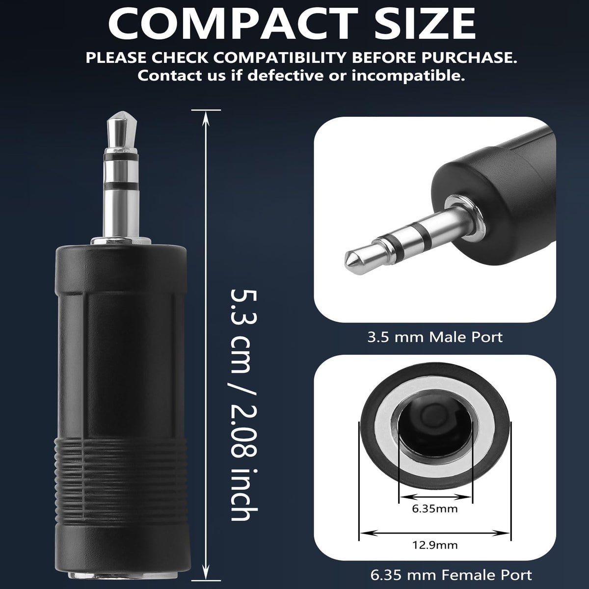3.5mm Male to 6.35mm Female Audio Adapter 1/8 Male to 1/4 Female Stereo Headphone Jack Converter 6.5mm to 3.5mm TRS Plug for PC Speaker Amp Guitar Piano