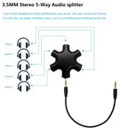 3.5mm Headphone Splitter 5 Way 1 Male to 5 Female Audio Hub Share Music with 5 Headphones for Phone Laptop Tablet