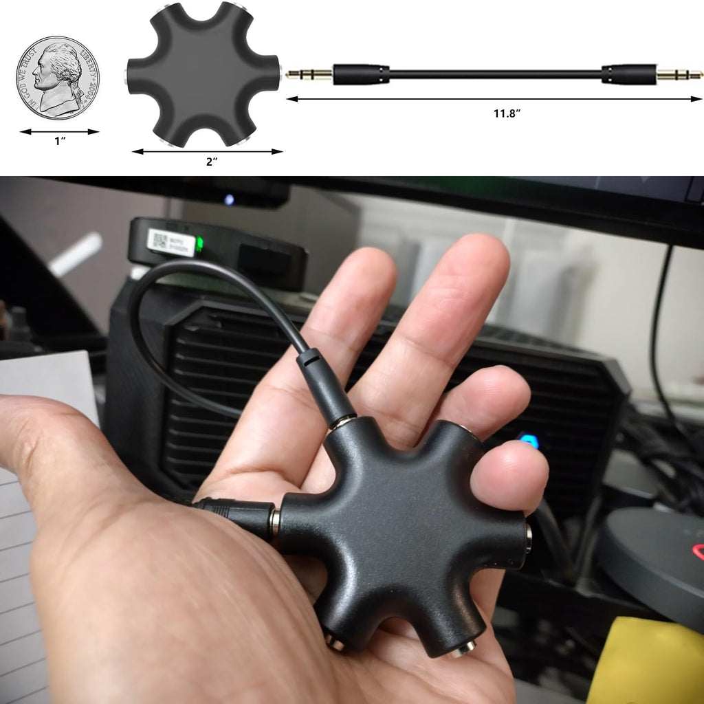 3.5mm Headphone Splitter 5 Way 1 Male to 5 Female Audio Hub Share Music with 5 Headphones for Phone Laptop Tablet