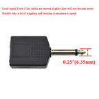 6.35mm to Dual 6.35mm Splitter 1/4 Inch TS Mono Male to Dual Female Audio Adapter 6.5mm Y Jack Converter for Guitar Bass Amplifier Mixer Pedalboard