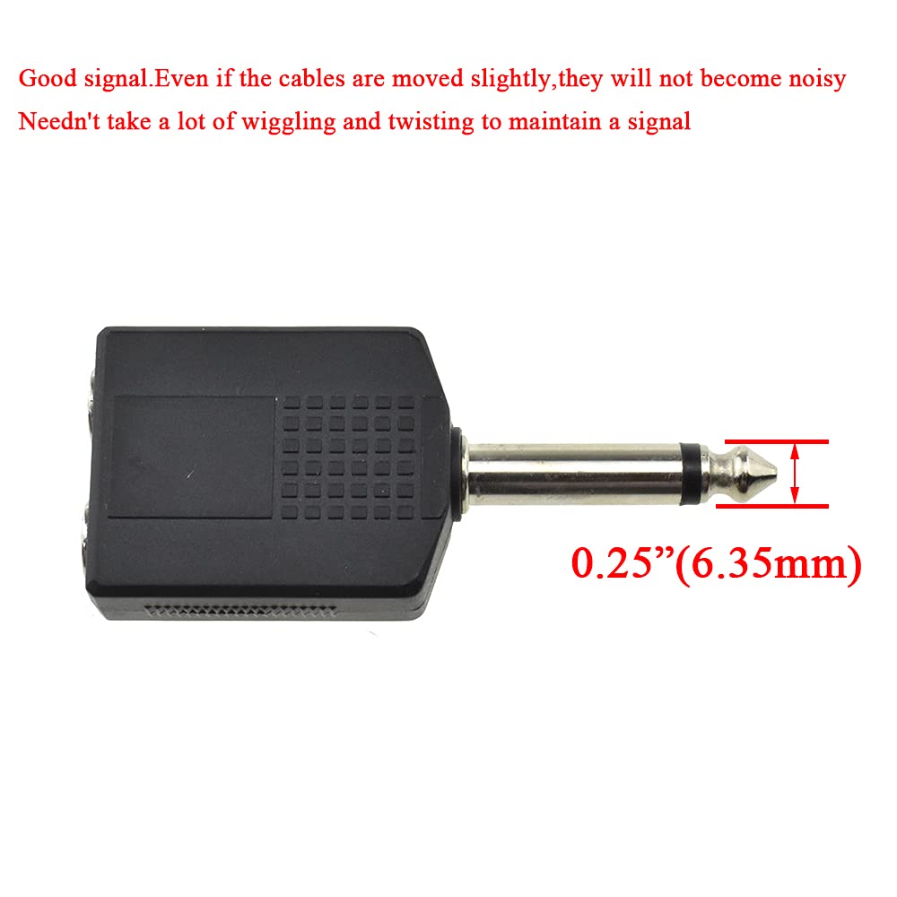 6.35mm to Dual 6.35mm Splitter 1/4 Inch TS Mono Male to Dual Female Audio Adapter 6.5mm Y Jack Converter for Guitar Bass Amplifier Mixer Pedalboard