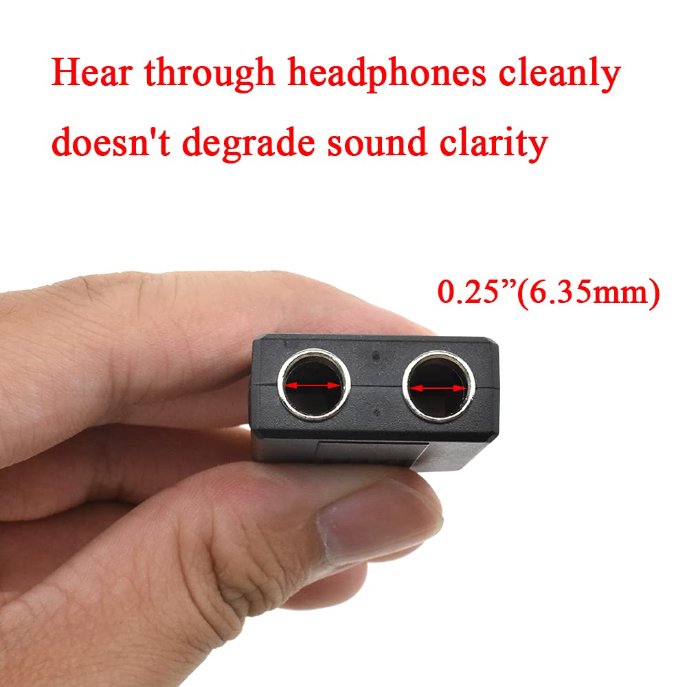 6.35mm to Dual 6.35mm Splitter 1/4 Inch TS Mono Male to Dual Female Audio Adapter 6.5mm Y Jack Converter for Guitar Bass Amplifier Mixer Pedalboard