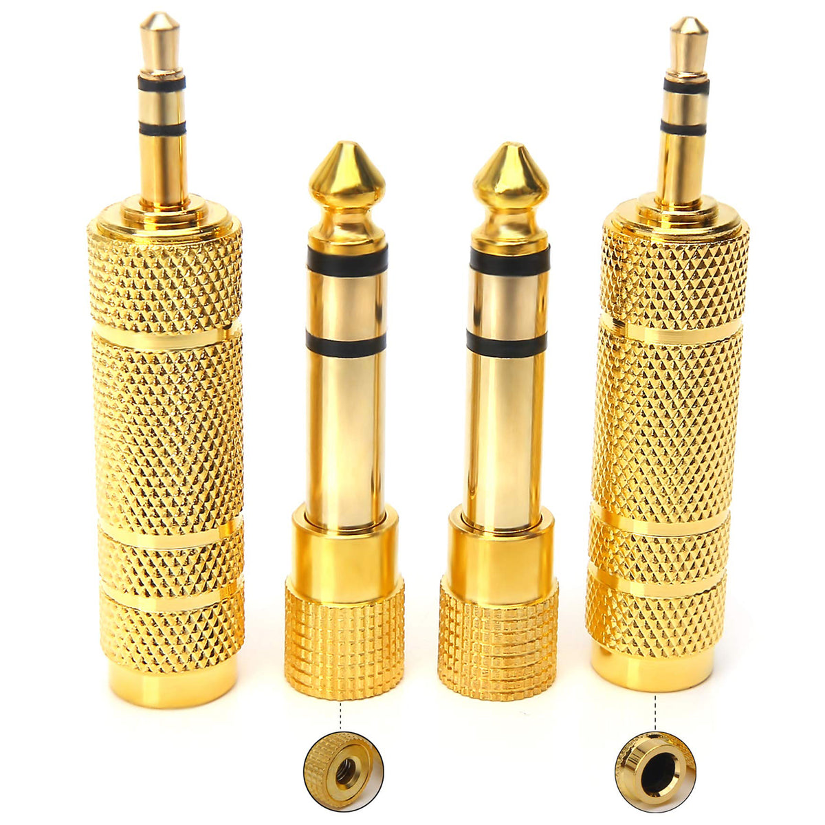 3.5mm 6.35mm Audio Adapter Set 4 Pack Gold Plated 1/8 Inch to 1/4 Inch TRS Stereo Converter for Headphones Amplifiers Mixers