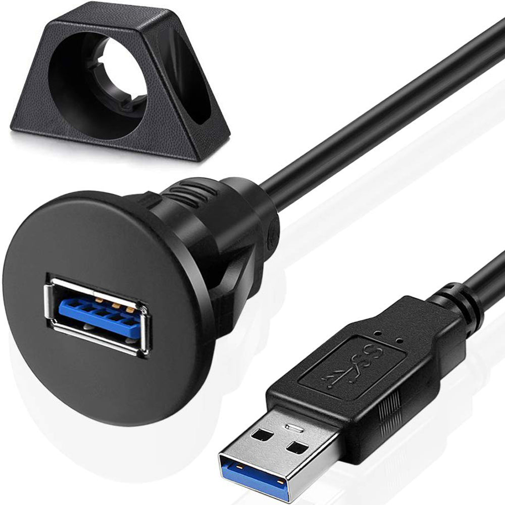 USB 3.0 Male to Female Flush Panel Mount Extension Cable for Car, Truck, Boat, and Motorcycle