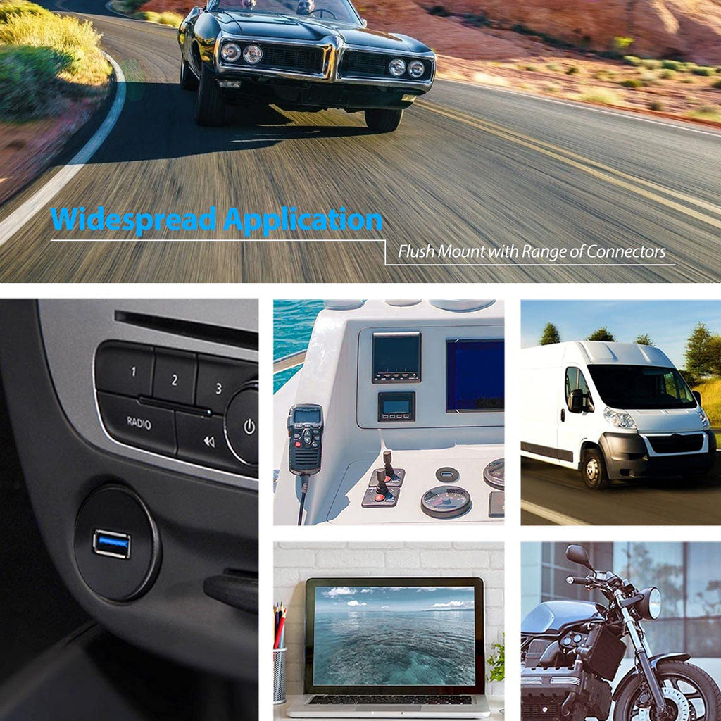 USB 3.0 Male to Female Flush Panel Mount Extension Cable for Car, Truck, Boat, and Motorcycle
