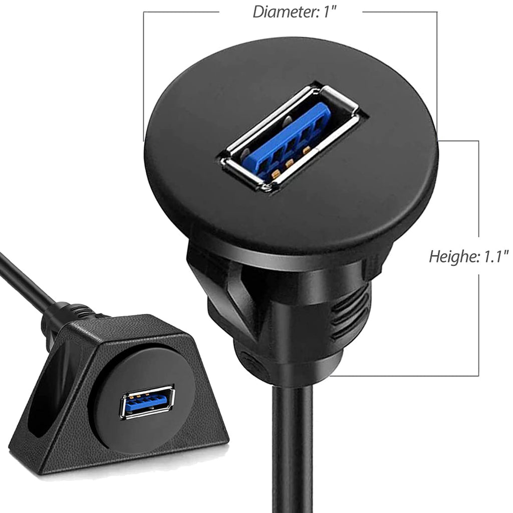 USB 3.0 Male to Female Flush Panel Mount Extension Cable for Car, Truck, Boat, and Motorcycle