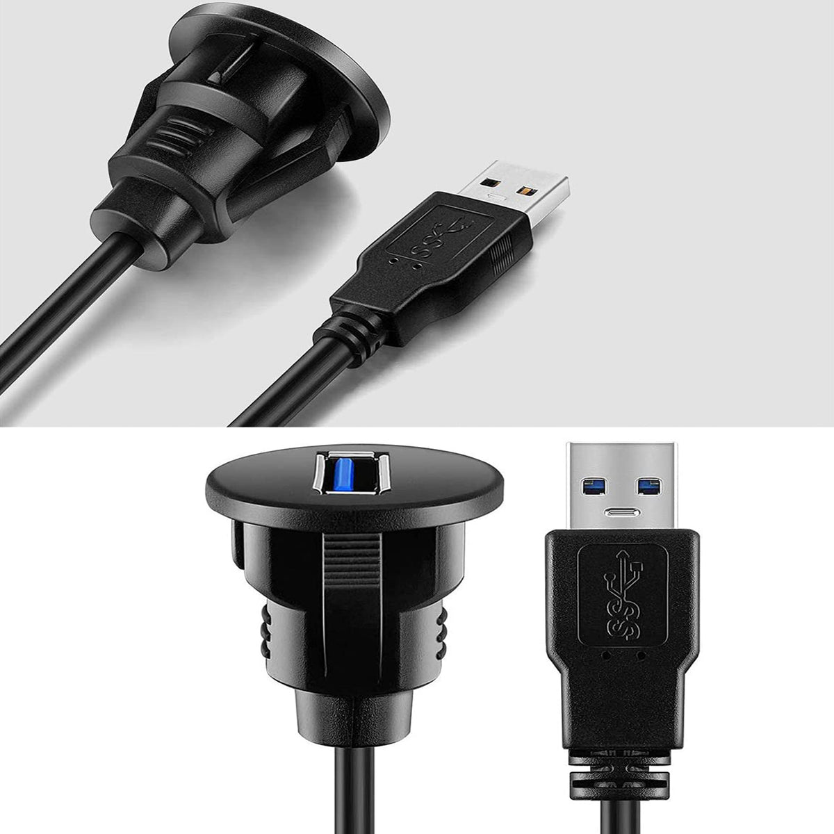 USB 3.0 Male to Female Flush Panel Mount Extension Cable for Car, Truck, Boat, and Motorcycle