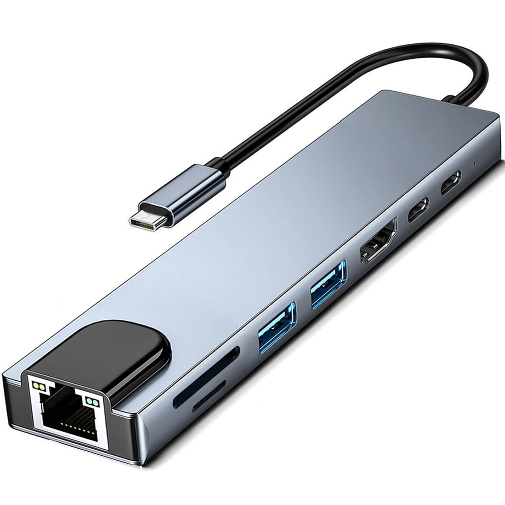 8 in 1 USB C Hub Multiport Adapter 4K HDMI 100Mbps RJ45 Ethernet 100W PD SD TF Card Reader USB 3.0 Type C Dock for MacBook Pro Air iPad Dell XPS